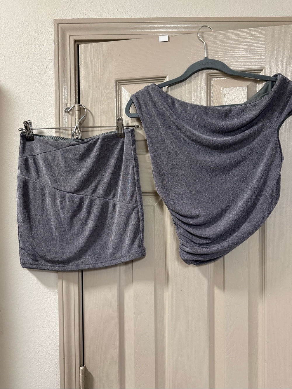 SHEIN Charcoal Gray Draped Mini Skirt & Cowl Top Set